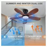 Retails for $117! 36 Inch Flush Mount Ceiling Fans with Lights and Remote, Dimmable, 5 Blades Wood Ceiling Fan with Light, Low Profile Outdoor Indoor Modern Ceiling Fan for Bedroom Patio (Black Walnut