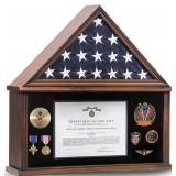 Large Burial Flag Display Case American Flag Solid Wood Display Case Fits a 5 X 9.5 Flag Folded Military Shadow Box Flag Display Case with Certificate Holder Walnut Finish