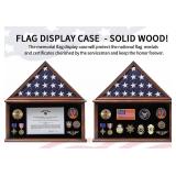 Large Burial Flag Display Case American Flag Solid Wood Display Case Fits a 5 X 9.5 Flag Folded Military Shadow Box Flag Display Case with Certificate Holder Walnut Finish