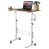 SIDUCAL Mobile Stand Up Desk, Laptop Desk with Wheels Storage Desk Home Office, Vintage Oak