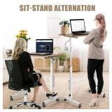 SIDUCAL Mobile Stand Up Desk, Laptop Desk with Wheels Storage Desk Home Office, Vintage Oak