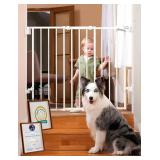 Babelio 26-43" Auto Close Baby/Dog Gate for Stairs, 2-in-1 Easy Swing Doorway and Hallway Pet Gate, with Extra-Wide Walk Thru Door and Threshold-Free Design, White
