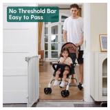 Babelio 26-43" Auto Close Baby/Dog Gate for Stairs, 2-in-1 Easy Swing Doorway and Hallway Pet Gate, with Extra-Wide Walk Thru Door and Threshold-Free Design, White