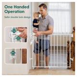 Babelio 26-43" Auto Close Baby/Dog Gate for Stairs, 2-in-1 Easy Swing Doorway and Hallway Pet Gate, with Extra-Wide Walk Thru Door and Threshold-Free Design, White