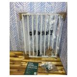 Babelio 26-43" Auto Close Baby/Dog Gate for Stairs, 2-in-1 Easy Swing Doorway and Hallway Pet Gate, with Extra-Wide Walk Thru Door and Threshold-Free Design, White