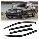 Window Visor for 2007-2015 Compass, Out-Channel Rain Guards Shields Vent Shade Deflector Wind Dark Smoke Ventshade Ventvisor 2008 2009 2010 2011 2012 2013, Tape-On Outside-Mount, 4PCS