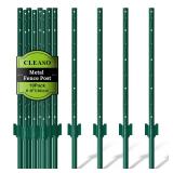 10 Pack Metal Fence Posts, 3ft Heavy Duty U-Post, Green Garden Stakes, No-Dig Post Anchors for Wire Fences, Temporary Fencing, Electric Fence, and Corner Support