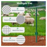 10 Pack Metal Fence Posts, 3ft Heavy Duty U-Post, Green Garden Stakes, No-Dig Post Anchors for Wire Fences, Temporary Fencing, Electric Fence, and Corner Support