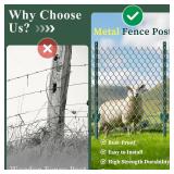 10 Pack Metal Fence Posts, 3ft Heavy Duty U-Post, Green Garden Stakes, No-Dig Post Anchors for Wire Fences, Temporary Fencing, Electric Fence, and Corner Support