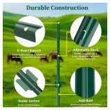 10 Pack Metal Fence Posts, 3ft Heavy Duty U-Post, Green Garden Stakes, No-Dig Post Anchors for Wire Fences, Temporary Fencing, Electric Fence, and Corner Support