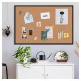 Board2by Cork Board Bulletin Board 46" x 32", Black Aluminium Framed 4x3 Corkboard, Office Board for Wall Cork, Large Wall Mounted Notice Pin Board with 18 Push Pins for School, Home & Office