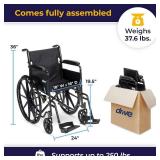 Retails for $131! Drive Medical Silver Sport 1 Wheelchair with Full Arms and Swing Away Removable Footrest