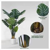 Artificial Monstera Deliciosa Plants, 4FT Faux Monstera Plant with White Planter, Swiss Cheese Plant with Green Leaves Stems, Fake Tropical Silk Tree for Indoor Office House Living Room Home Decor