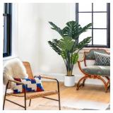 Artificial Monstera Deliciosa Plants, 4FT Faux Monstera Plant with White Planter, Swiss Cheese Plant with Green Leaves Stems, Fake Tropical Silk Tree for Indoor Office House Living Room Home Decor