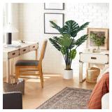 Artificial Monstera Deliciosa Plants, 4FT Faux Monstera Plant with White Planter, Swiss Cheese Plant with Green Leaves Stems, Fake Tropical Silk Tree for Indoor Office House Living Room Home Decor
