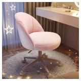 EnHomee Vanity Chair with Wheels, Pink Desk Chair with Back, Small Office Chair Armless for Makeup Room, Bedroom, Home Office