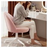 EnHomee Vanity Chair with Wheels, Pink Desk Chair with Back, Small Office Chair Armless for Makeup Room, Bedroom, Home Office