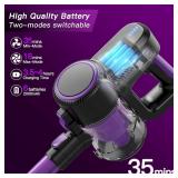 Cordless Vacuum Cleaner, Lightweight Cordless Stick Vacuum Cleaner with Bendable Wand Rechargeable Handheld Vacuum 2 Modes 6 in 1 Vacuum Cleaners for Home Hard Floor Car Carpet (Black & Purple)