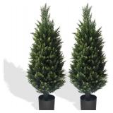 37 Inch Set of Two Artificial Cedar Topiary Tree, for Indoor & Outdoor Decoration, UV Protection Potted Shrubs for Front Door, Beautiful and Lifelike Tree(37 Inch)