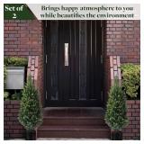 37 Inch Set of Two Artificial Cedar Topiary Tree, for Indoor & Outdoor Decoration, UV Protection Potted Shrubs for Front Door, Beautiful and Lifelike Tree(37 Inch)
