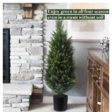 37 Inch Set of Two Artificial Cedar Topiary Tree, for Indoor & Outdoor Decoration, UV Protection Potted Shrubs for Front Door, Beautiful and Lifelike Tree(37 Inch)