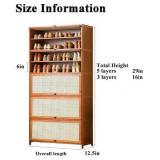 Retails for $311! Shoe Cabinet Entrance Rattan Shoe Storage Cupboard, Enclosed Shoe Cupboard, Black 3/5 Tier Shoe Storage, Shoe Cabinet for Living Room, Hallway