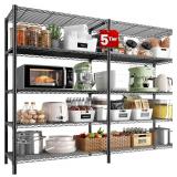 Retails for $110! REIBII 5 Tier Wire Shelving Storage Shelves Loads 1430LBS, 58" W Metal Shelving for Storage Adjustable Shelving Unit Heavy Duty Garage Shelves Pantry Shelves Kitchen, Black