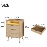Rattan Nightstand with Charging Station USB Port Led Lights and 3 Storage Drawers, Bedroom Furniture Night Stand Bedside Table Bed Side Table End Table Sofa Table (1 Pack)