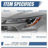 Retails for $123! Auto Dynasty LED Projector Headlight Lamp Compatible with Toyota Corolla Sedan Base/L/LE 2020-2024, Driver Left Side, Black Housing Amber Corner