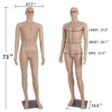 Male Mannequin Full Body Sewing Dress Form Model Mannequins Torso 73 Inches Adjustable Manikin Body Clothing Realistic Men Mannequin Display Head Arm Rotation Metal Base