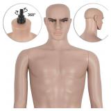 Male Mannequin Full Body Sewing Dress Form Model Mannequins Torso 73 Inches Adjustable Manikin Body Clothing Realistic Men Mannequin Display Head Arm Rotation Metal Base