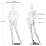 Female Mannequin Dress Form Faceless 70 Inches Adjustable Mannequins Dress Model Full Body Plastic Detachable Mannequins Stand Display Mannequin Head Metal Base (White)