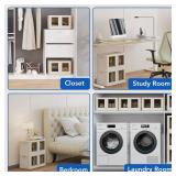 FLEXIMOUNTS 110 QT Stackable Storage Bins With Lids, Collapsible Plastic Storage Bins With Doors and Built-in Wheels For Home Dorm Closet Organizers and Storage, 3 Pack Cubes, Milky White