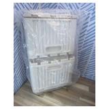 FLEXIMOUNTS 110 QT Stackable Storage Bins With Lids, Collapsible Plastic Storage Bins With Doors and Built-in Wheels For Home Dorm Closet Organizers and Storage, 3 Pack Cubes, Milky White