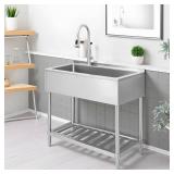 Retails for $208! 35.8 Inch Stainless Steel Kitchen Sink, 201 Stainless Steel Freestanding Sink with Pull Down Tap, Undermount Single Basin & Adjustable Feet for Home/Commercial Use (Silver)