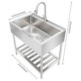 Retails for $208! 35.8 Inch Stainless Steel Kitchen Sink, 201 Stainless Steel Freestanding Sink with Pull Down Tap, Undermount Single Basin & Adjustable Feet for Home/Commercial Use (Silver)