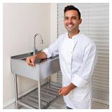 Retails for $208! 35.8 Inch Stainless Steel Kitchen Sink, 201 Stainless Steel Freestanding Sink with Pull Down Tap, Undermount Single Basin & Adjustable Feet for Home/Commercial Use (Silver)