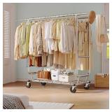 Retails for $117! Raybee Clothes Rack Load 630LBS, Heavy Duty Clothes Rack, Rolling Clothing Racks for Hanging Clothes with Wheels, Adjustable & Commercial Garment Rack, 22" D x 75" W x 68" H