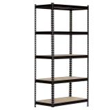 5-Tier Metal Boltless Storage Shelving in Black/Wooden