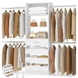 Retails for $170! Aheaplus Closet System, 4-9Ft Closet Organizer with 4 Wooden Drawers, Wood Closet Organizer System with Tower, Walk-in Closet Organizer Wardrobe Clothes Rack with 4 Hanging Rods, Gar