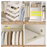 Retails for $170! Aheaplus Closet System, 4-9Ft Closet Organizer with 4 Wooden Drawers, Wood Closet Organizer System with Tower, Walk-in Closet Organizer Wardrobe Clothes Rack with 4 Hanging Rods, Gar