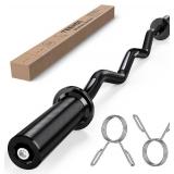 TEEMOO Olympic EZ Curl Barbell Bar, 47" Curl Bar with 2 Spring Collars, Curling bar for Weight Lifting, Squat, Hip Thrusts, Biceps, 500lb Weight Capacity, E-Coat Finish for 2 inch Weight Plates (Black