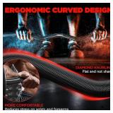 TEEMOO Olympic EZ Curl Barbell Bar, 47" Curl Bar with 2 Spring Collars, Curling bar for Weight Lifting, Squat, Hip Thrusts, Biceps, 500lb Weight Capacity, E-Coat Finish for 2 inch Weight Plates (Black