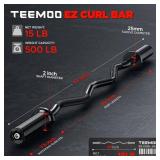TEEMOO Olympic EZ Curl Barbell Bar, 47" Curl Bar with 2 Spring Collars, Curling bar for Weight Lifting, Squat, Hip Thrusts, Biceps, 500lb Weight Capacity, E-Coat Finish for 2 inch Weight Plates (Black