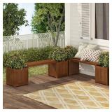 Retails for $109! Furinno TIOMAN Planter Box with Bench, Hardwood Flower Box with Seat, Cube Garden Box, in Teak Oil, Outdoor Indoor, Garden, Patio, Balcony, Natural
