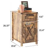 Maupvit End Table with Charging Station, Farmhouse End Table Narrow Side Table for Living Room, Sofa Side Table with Drawer and Storage Cabinet, Small Nightstand for Bedroom (Retro-Fire)