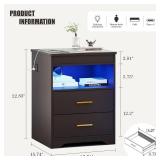 Retails for $120! Night Stand with Gun Drawer, Charging Bedside Table with USB & Type-C Port, LED Nightstand with Human Sensor Light, Modern End Table with Drawers for Bedroom Office, Black