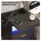 Retails for $120! Night Stand with Gun Drawer, Charging Bedside Table with USB & Type-C Port, LED Nightstand with Human Sensor Light, Modern End Table with Drawers for Bedroom Office, Black