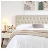 Retails for $172! Kingfun Headboards for King Size Bed in Modern Button Design, Premium Linen Fabric Upholstered Tufted Bed Headboard, Adjustable Solid Wood Head Board, Beige