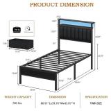 Retails for $130! Furnulem Twin Size Bed Frame, Headboard with LED Light and Charging Station, Metal Platform Bed with 2 Underbed Drawers